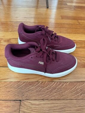 Puma Maroon Low-Profile Sneakers with White Sole
